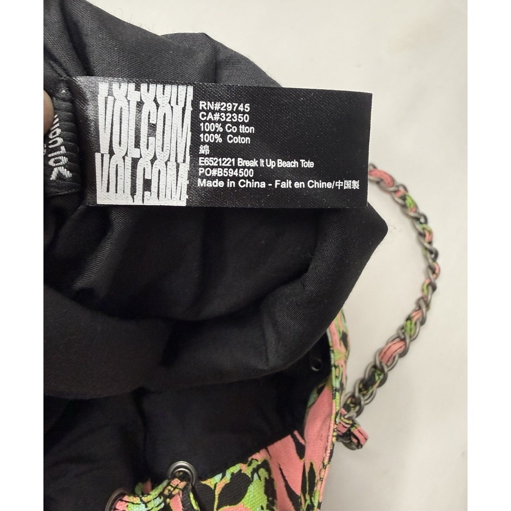 Volcom 2000s Pink Green Floral Large Tote Bag Chain Handles Hobo Beach Casual - Picture 7 of 16